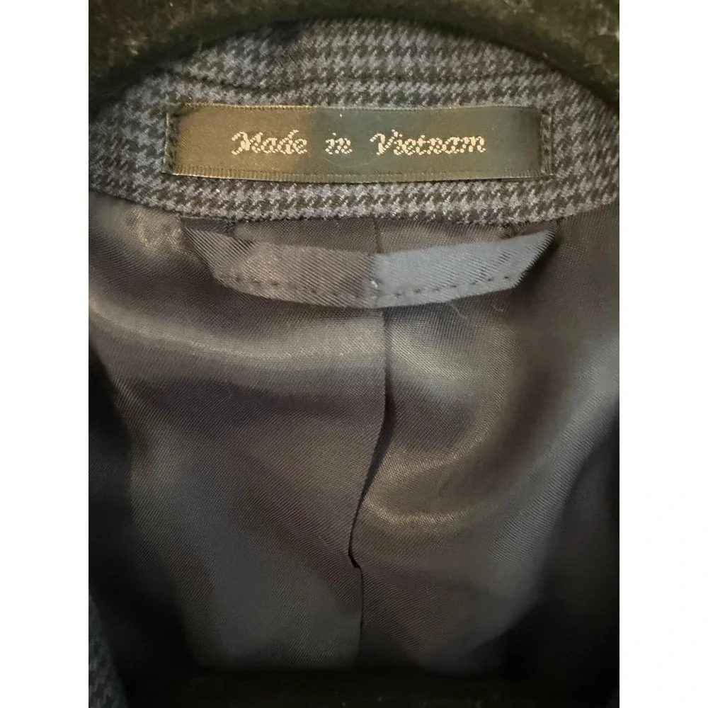 Lauren Ralph Lauren Mens Blazer 43R Navy Blue Houndstooth Sport Coat Jacket